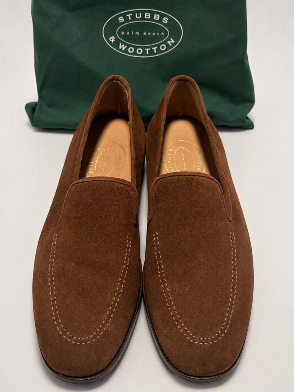 Stubbs & Wootton Palm Beach Brown Suede Venetian Loafers Mens 14 - Picture 3 of 4